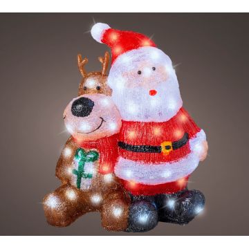 Decoratiune luminoasa de exterior Santa and Reindeer, Lumineo, 34x18x40 cm, acril, multicolor