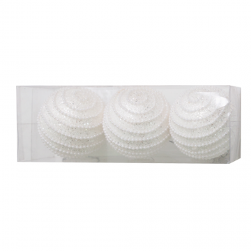 Set 3 globuri decorative de Craciun cu margele, polistiren, 8 cm