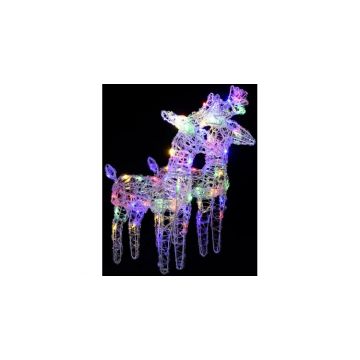 Reni de Craciun, 2 buc., multicolor, 80 LED-uri, acril