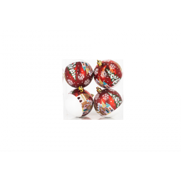 Set 4 globuri decorative de Craciun, decor iarna, plastic, 7 cm